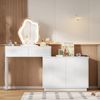 Merax Schminktisch Frisiertisch mit LED-Spiegel, 3-fach einstellbare Lichttemperatur – Frisiertisch mit Spiegel, 2 Schubladen und einem Schrank mit 4 Staufächern, für Schlafzimmer, Weiß, 160x40x132 cm Bild 3