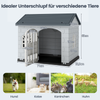 Hundehütte Kunststoff wetterfester Hundehaus mit abschließbarer Tür 3 Fenstern & Schrägdach für kleine Hunde Katzen Grau Bild 2
