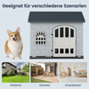 Hundehütte Kunststoff wetterfester Hundehaus mit abschließbarer Tür 3 Fenstern & Schrägdach für kleine Hunde Katzen Grau Bild 3