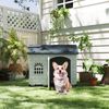 Hundehütte Kunststoff wetterfester Hundehaus mit abschließbarer Tür 3 Fenstern & Schrägdach für kleine Hunde Katzen Grau Bild 4