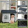 Hundehütte Kunststoff wetterfester Hundehaus mit abschließbarer Tür 3 Fenstern & Schrägdach für kleine Hunde Katzen Grau Bild 5