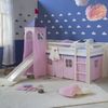 Homestyle4U Hochbett mit Matratze, Turm, Rutsche, Vorhang, Lattenrost, Rosa, 90x200 cm Bild 3