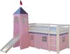 Homestyle4U Hochbett mit Matratze, Turm, Rutsche, Vorhang, Lattenrost, Rosa, 90x200 cm Bild 2