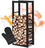 Kaminholzregal innen Metall KEOP | Schwarz | 40x25x100cm | Brennholzregal Inkl. Ofenhandschuh | Feuerholzregal Kaminholzhalter Holzständer Holzhalter Holzlager Bild 1