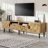 Mosaik-TV-Schrank,TV-Lowboard, 2-türig mit 2 Schubladen, Wohnzimmer Medienkommode, Holzoptik, Spanplatte, Metallfüße, 2 offene Fächer Bild 2