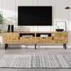 Mosaik-TV-Schrank,TV-Lowboard, 2-türig mit 2 Schubladen, Wohnzimmer Medienkommode, Holzoptik, Spanplatte, Metallfüße, 2 offene Fächer Bild 5