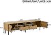 Mosaik-TV-Schrank,TV-Lowboard, 2-türig mit 2 Schubladen, Wohnzimmer Medienkommode, Holzoptik, Spanplatte, Metallfüße, 2 offene Fächer Bild 3