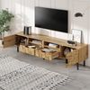 Mosaik-TV-Schrank,TV-Lowboard, 2-türig mit 2 Schubladen, Wohnzimmer Medienkommode, Holzoptik, Spanplatte, Metallfüße, 2 offene Fächer Bild 4