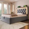Polsterbett 90×200 cm mit LED, USB-C und hydraulischem Bettkasten, Grau, inkl. Matratze Bild 4
