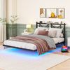 Bett 140x200 cm aus Metall mit LED, Ladestation und schwebender Optik, Kopfteil mit Ablage, ohne Matratze Bild 4