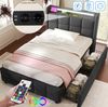 Polsterbett 90x200 cm mit LED, USB & 2 Schubladen – Einzelbett in Grau mit Matratze Bild 3