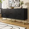 Sideboard Schwarz matt, großes Stauraum-Sideboard mit Doppeltüren, Reliefdesign, moderne Kommode für Wohnzimmer & Büro Bild 4