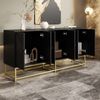 Sideboard Schwarz matt, großes Stauraum-Sideboard mit Doppeltüren, Reliefdesign, moderne Kommode für Wohnzimmer & Büro Bild 3