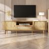TV-Schrank 165 x 37 x 46 cm mit Schiebetür und Rattanschubladen – Wohnzimmerschrank in Natur aus MDF Bild 2