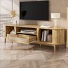 TV-Schrank 165 x 37 x 46 cm mit Schiebetür und Rattanschubladen – Wohnzimmerschrank in Natur aus MDF Bild 4