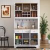 Hochschrank aus MDF mit Glastüren & Schubladen, 94,5x30x175,5 cm, Weiß/Holzoptik Bild 4
