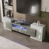 Merax Lowboard mit LED-Beleuchtung und Glasplatte, TV-Schrank mit hochglänzenden Korpus, Betonoptik, Breite 200 cm, Beton-Optik | Weiß Bild 4