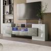 Merax Lowboard mit LED-Beleuchtung und Glasplatte, TV-Schrank mit hochglänzenden Korpus, Betonoptik, Breite 200 cm, Beton-Optik | Weiß Bild 1