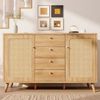 Flieks Kommode mit 4 Schubladen und 2 Rattan-Türen (1 St, 140x40x86 cm), Sideboard Mehrzweckschrank Holzschrank mit verstellbarer Ablagen Bild 5