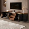 Merax Lowboard mit braunem Glas, Wellenfront & Kabelmanagement (180 x 40 x 46 cm, 1 St), TV-Schrank mit 3 Türen, 3 Schubladen & Aluminiumgriffe Bild 2