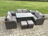 Fimous 8 Sitzer Outdoor Rattan Gartenmöbel-Set mit Terrassen Rechteckiger Esstisch 2 Beistelltischen Liebe Sofa 2 kleine Fußhockern Dunkelgrau gemischt Bild 2