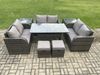 Fimous 8 Sitzer Outdoor Rattan Gartenmöbel-Set mit Terrassen Rechteckiger Esstisch 2 Beistelltischen Liebe Sofa 2 kleine Fußhockern Dunkelgrau gemischt Bild 1