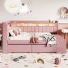 Gepolstertes Schlafsofa 90x200cm mit USB-Anschluss und LED-Lichtleiste, inklusive Schuhschrank und zwei Schubladen, Rosa Bild 4