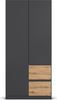 rauch Kleiderschrank, Drehtürenschrank COSTA, 2-türig, 2 Schubkästen, push-to-open, Grau metallic, 91 x 197 x 54 cm Bild 2