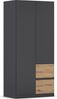 rauch Kleiderschrank, Drehtürenschrank COSTA, 2-türig, 2 Schubkästen, push-to-open, Grau metallic, 91 x 197 x 54 cm Bild 3