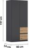 rauch Kleiderschrank, Drehtürenschrank COSTA, 2-türig, 2 Schubkästen, push-to-open, Grau metallic, 91 x 197 x 54 cm Bild 4