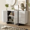 Weißer Hochglanz-Sideboard, moderner und schlichter Anrichte mit 2 Türen und 4 Schubladen, leicht zu reinigen, ideal für Wohnzimmer oder Esszimmer Bild 3