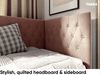 MEBLINI Kinderbett mit Bettkasten FILIPPO 3 100x200 Rechts – H3/Blau Samt Gepolstert Einzelbett mit Matratze - Polsterbett mit Stauraum - Bett mit Kopfteil – Stauraumbett Bild 3