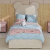 Flieks Kinderbett 90x200cm, Polsterbett mit Cartoon-Kopfteil, Einzelbett mit hydraulischem Stauraum, Samt, Beige Bild 3