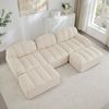 Modulares Sofa 79cm×288cm×165cm 3-Sitzer mit 2 Ottomans – U-Form oder L-Form, aus granuliertem Fleece in Beige White Bild 2