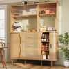 Hochwertiger Buffetschrank mit Rattanoptik & Glasschiebetüren, 174,5cm hoher Küchenschrank mit Stauraum, Naturholz-/Nussbaum-Optik, belastbar bis 60kg Bild 3