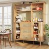 Hochwertiger Buffetschrank mit Rattanoptik & Glasschiebetüren, 174,5cm hoher Küchenschrank mit Stauraum, Naturholz-/Nussbaum-Optik, belastbar bis 60kg Bild 2