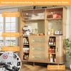 Hochwertiger Buffetschrank mit Rattanoptik & Glasschiebetüren, 174,5cm hoher Küchenschrank mit Stauraum, Naturholz-/Nussbaum-Optik, belastbar bis 60kg Bild 4