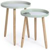Beistelltisch Darvi 2er-Set mit Glasplatte, rundes Design, Salbeigrün, Kautschukholz-Gestell Bild 3