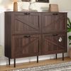 Schuhschrank aus Spanplatte mit 4 Türen & Klappenfächern, 120x28x92 cm, Walnussfarbe Bild 2