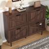 Schuhschrank aus Spanplatte mit 4 Türen & Klappenfächern, 120x28x92 cm, Walnussfarbe Bild 3