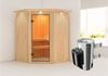 Karibu Sauna Nanja mit Dachkranz + 3,6kW Saunaofen mit integr. Steuerung Klarglas Ganzglastür Bild 3
