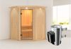 Karibu Sauna Nanja mit Dachkranz + 3,6kW Saunaofen mit integr. Steuerung Klarglas Ganzglastür Bild 5