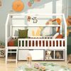 Kinderbett Hausform 90x200 cm aus Kiefernholz mit Rausfallschutz, Stauraum und kleiner Treppe im Baumhausstil,Beige Bild 3