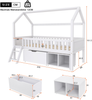 Kinderbett Hausform 90x200 cm aus Kiefernholz mit Rausfallschutz, Stauraum und kleiner Treppe im Baumhausstil,Beige Bild 4