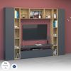 Dmora Ausgestattete Wand Austis, 3-türiges TV-Ständer-Wohnzimmerset, Mehrzweck-Wohnzimmermöbel, 100 % Made in Italy, 270 x 35 x 210 cm, Anthrazit und Eiche, Bild 4