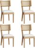Stuhl 4er-Set, Massivholz mit Rattan‑Rückenlehne und Leinenkissen, Wood,50*58*88 cm Bild 5