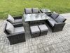 Fimous Rattan Gartenmöbel-Set 8 Sitzer Terrassen mit Länglicher Esstisch Doppelsitzsofa Beistelltisch 2 kleine Fußhockern Dunkelgrau gemischt Bild 2