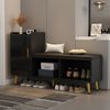 MODFU Schuhschrank mit mehrstöckige Ablage (Eingang Schuhschrank, Schuhwechsel Bank, Schuhkommode, 1-St, 1 Tür, 2 offene Fächer) Hochglanz-Schranktür, gepolstertem Sitz, Goldzubehör Bild 3