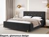 MEBLINI Polsterbett 140x200 mit Lattenrost mit Matratze – FABIO – Schwarz Samt – Doppelbett mit Bettkasten - Stauraumbett - Kopfteil Bett mit Stauraum Bild 3