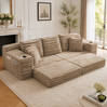 Schlafsofa 273 x 98 x 87 cm aus Cord in Khaki – mit hoher Rückenlehne, Seitentaschen und Getränkehaltern Bild 2